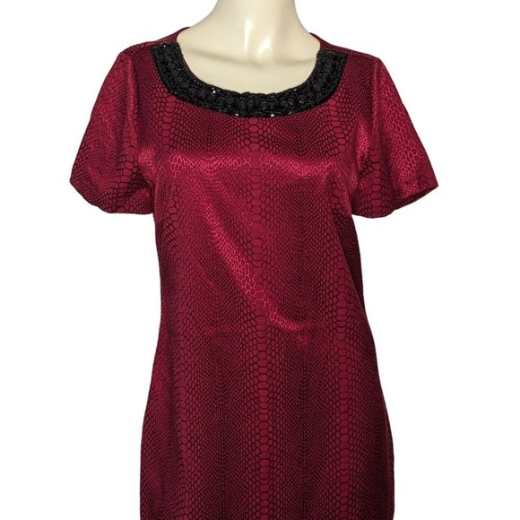 HALO short sleeve red snakeskin‎ beaded neckline sheath career Dress size M - Picture 5 of 11